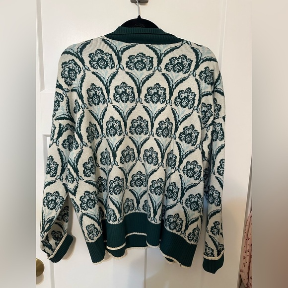 Brand new Entro Teal- green and Cream Floral 1/4 zip Sweater - Picture 3 of 4